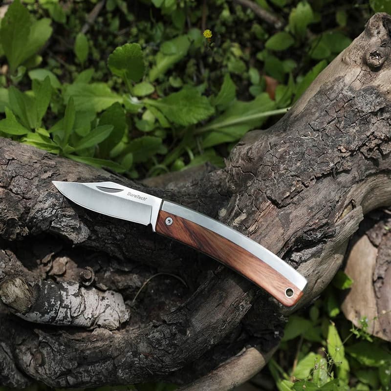 DURATECH Klappmesser aus Edelstahl mit Holzgriff für Camping & Outdoor