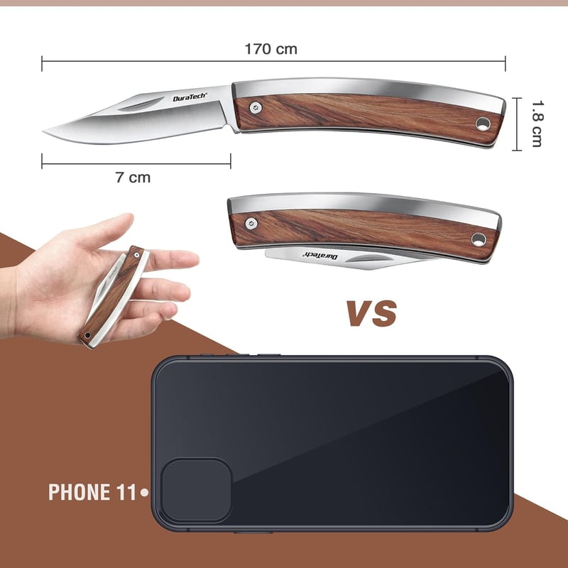 DURATECH Klappmesser aus Edelstahl mit Holzgriff für Camping & Outdoor
