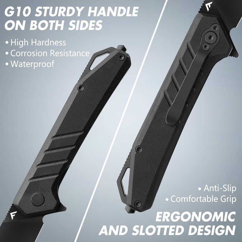FLISSA Einhandmesser mit G10 Griff und Glasbrecher für Camping und Reisen