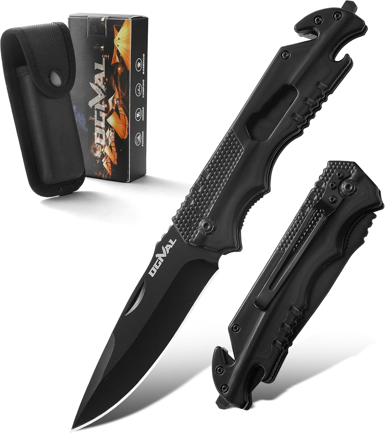 Multifunktionales Taschenmesser mit Edelstahlgriff und Nylonhülle für Outdoor-Aktivitäten