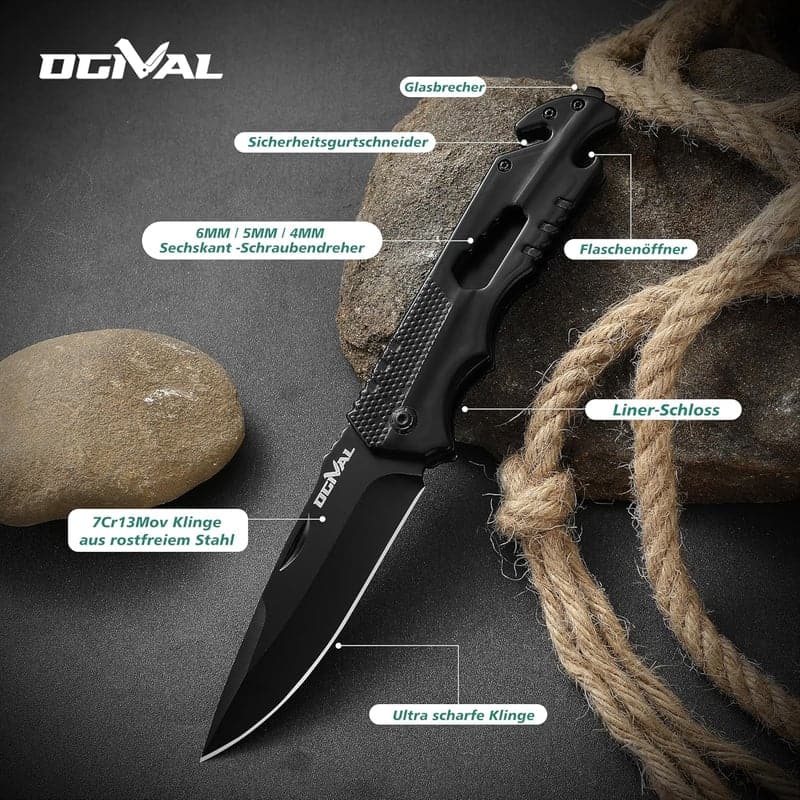 Multifunktionales Taschenmesser mit Edelstahlgriff und Nylonhülle für Outdoor-Aktivitäten