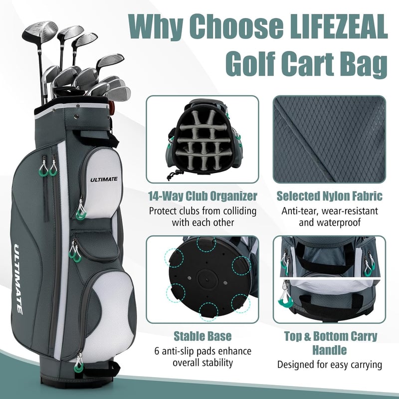 LIFEZEAL Golftasche mit 14-Fach Unterteilung, wasserdicht, 7 Fächer