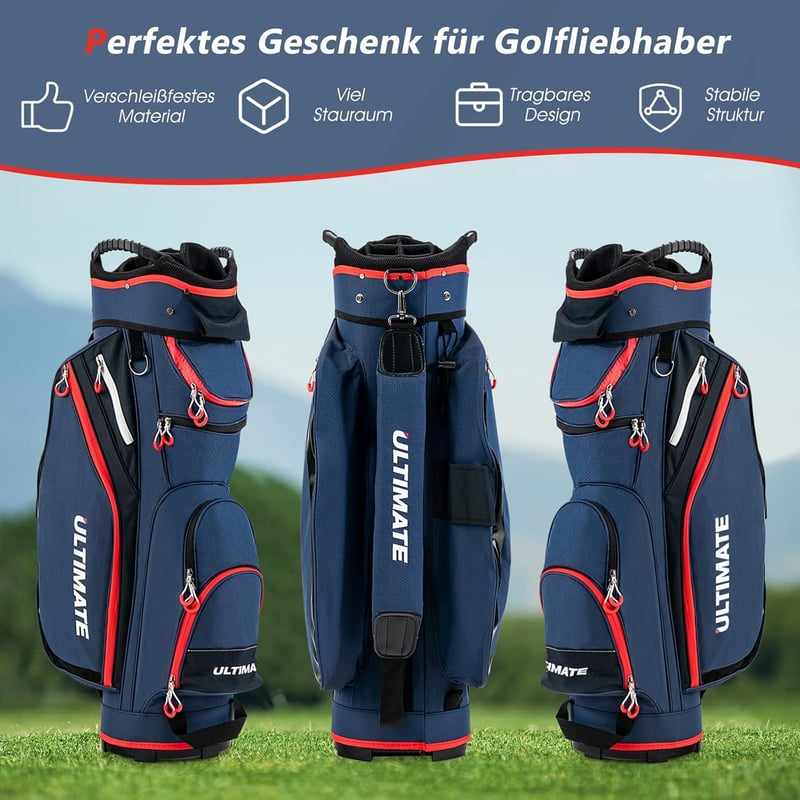 Leichtes Golfbag mit 14er Schlägereinteilung und Regenhaube