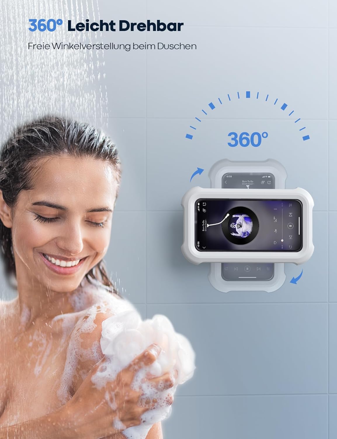 Wasserdichte Handyhalterung für Dusche - 480° verstellbar für 4-7” Smartphones