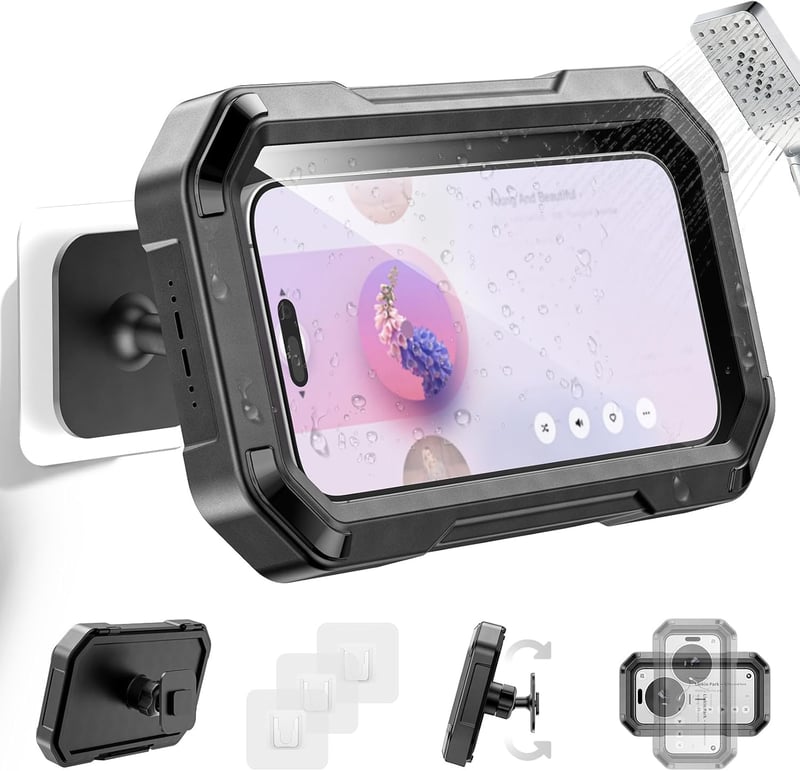 Wasserdichte Handyhalterung für Dusche mit 360° Drehung, HD Touchscreen