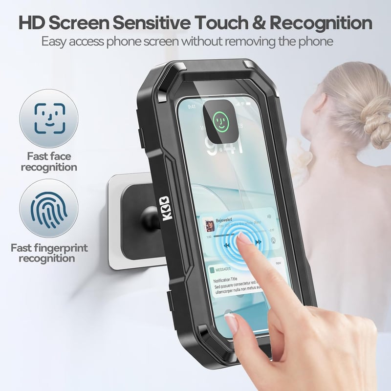Wasserdichte Handyhalterung für Dusche mit 360° Drehung, HD Touchscreen