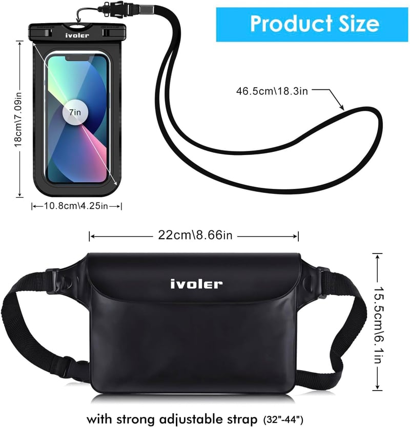 Wasserdichte Bauchtasche mit Handyhülle für Strand & Wassersport (schwarz)