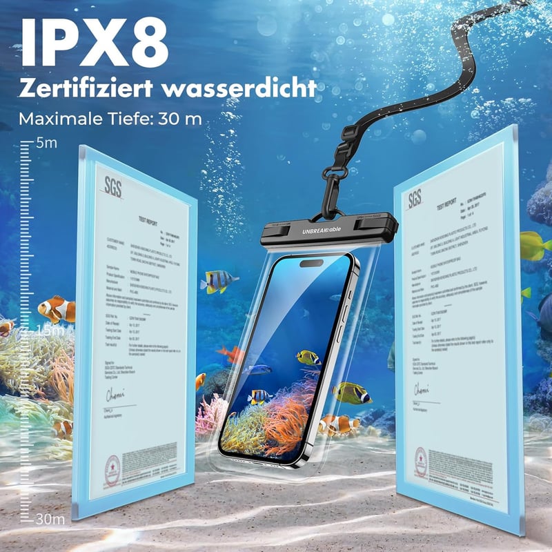 Wasserdichte Handyhülle für Schwimmen - 2 Stück IPX8, transparent