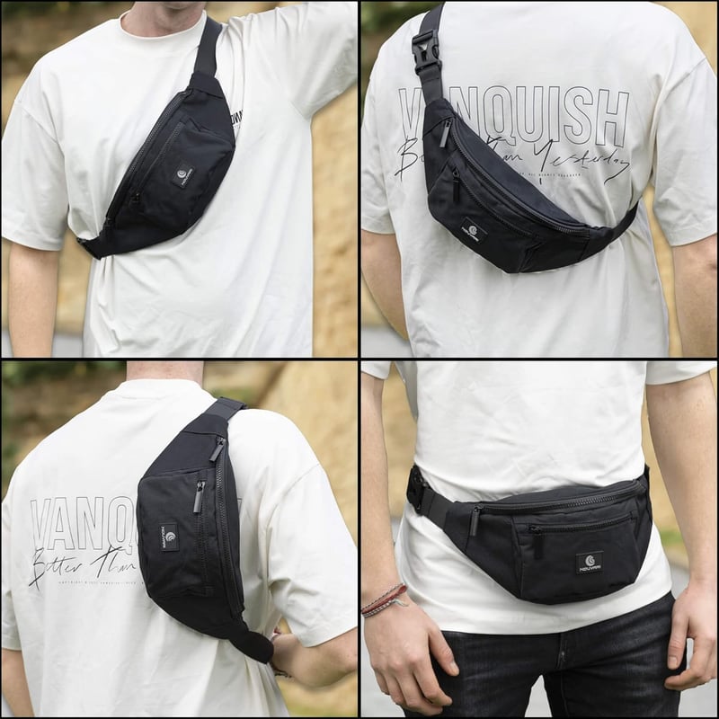 Schwarze wasserabweisende Bauchtasche für Herren und Damen, ideal für Festivals und Outdoor-Aktivitäten