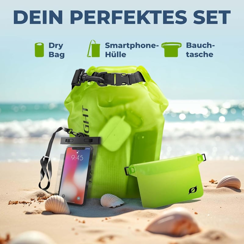 Wasserdichte Drybag mit Roll-Top und Schultergurt für Schwimmen und Strand