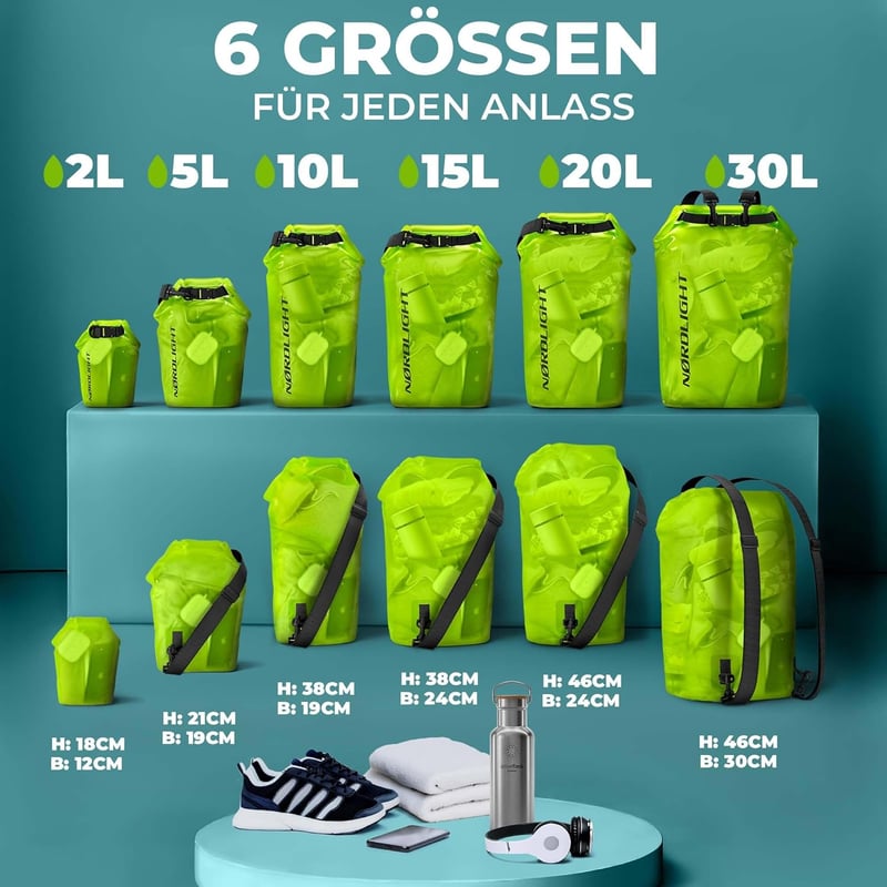 Wasserdichte Drybag mit Roll-Top und Schultergurt für Schwimmen und Strand