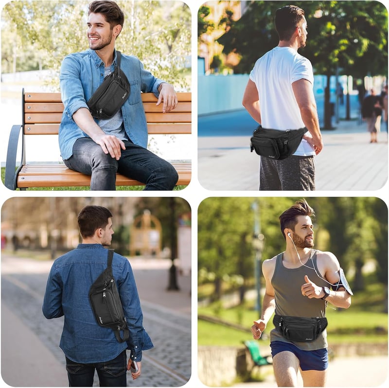 Wasserdichte Bauchtasche aus Nylon für Herren und Damen, 6 Fächer