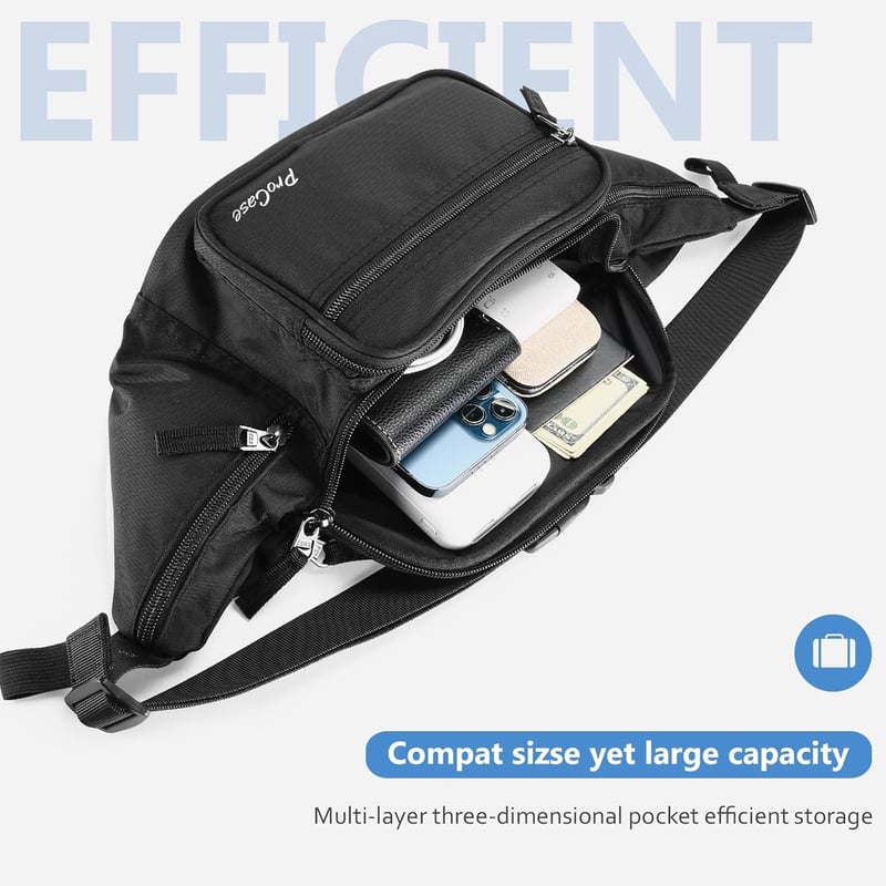 Wasserdichte Bauchtasche aus Nylon für Herren und Damen, 6 Fächer