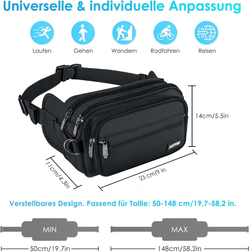 Wasserdichte Bauchtasche für Herren und Damen mit 5 Fächern