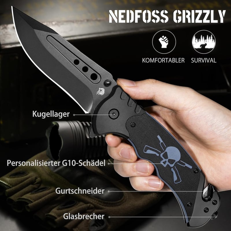 NedFoss GRIZZLY 3-in-1 Rettungsmesser mit Gurtschneider und Glasbrecher