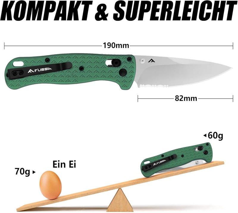 FLISSA EDC Taschenmesser, AUS-8 Edelstahl, Klappmesser für Outdoor-Aktivitäten