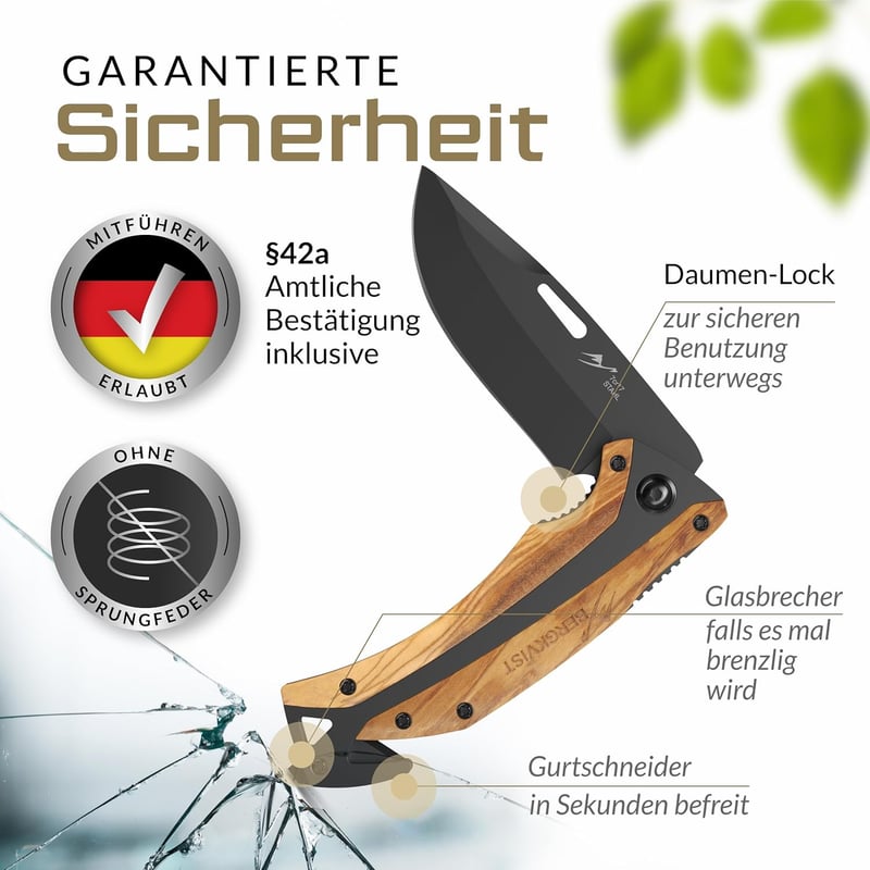 Bergkvist® K30 Titanium Klappmesser mit Olivenholzgriff für Outdoor & Camping