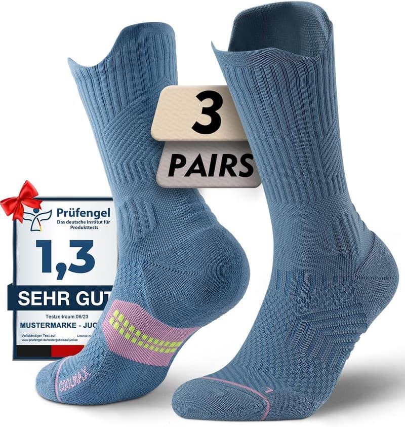 Bambus Kompressionslaufsocken für Sport und Wandern, atmungsaktiv und gepolstert