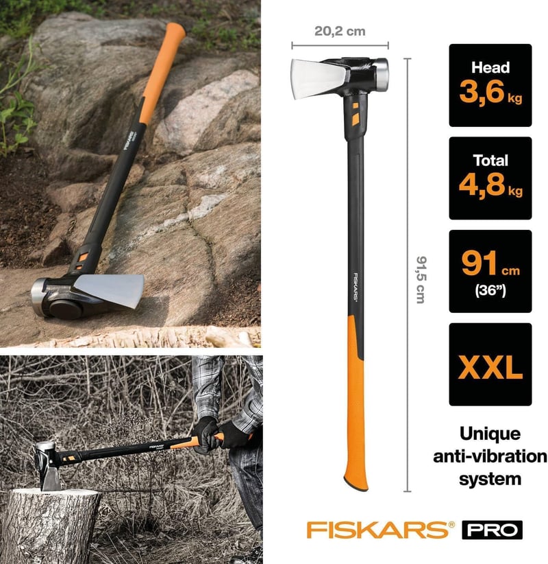 Fiskars IsoCore Spaltaxt 92 cm, 3,6 kg - ideal zum Spalten von Stammstücken