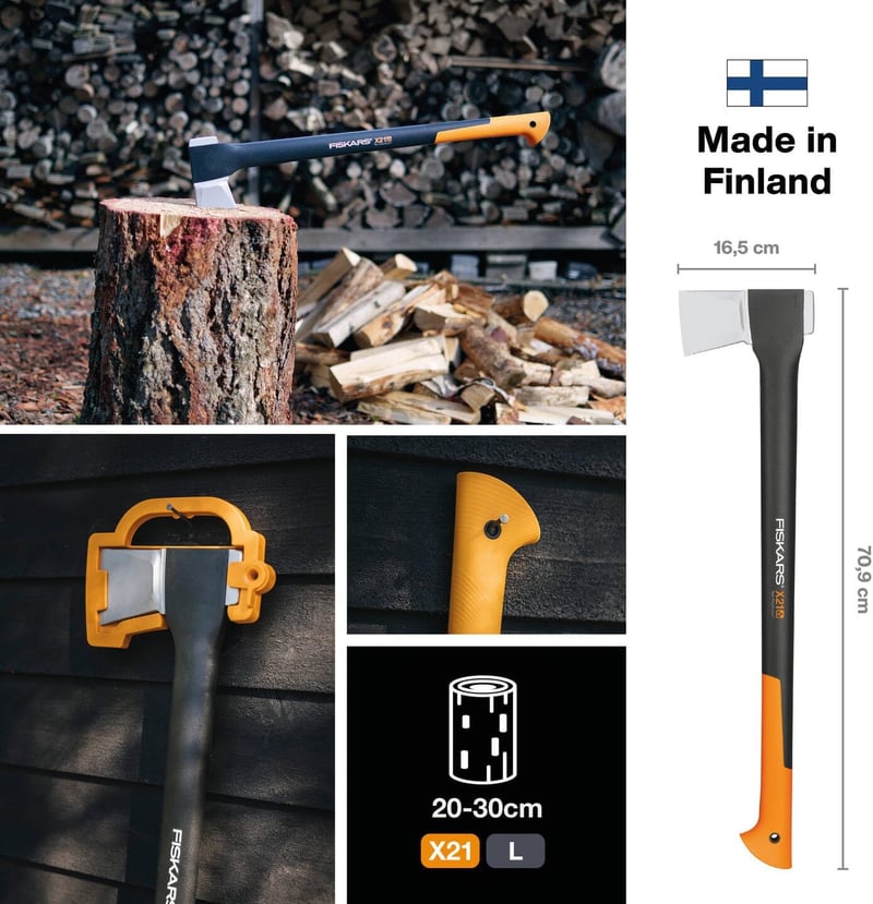 Fiskars Spaltaxt X21-L mit Schutz, 71 cm, antihaftbeschichtet, schwarz/orange