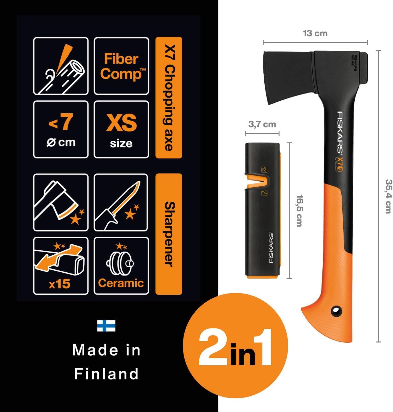 Fiskars Universalaxt Set mit Klingen- und Transportschutz, 35,5 cm