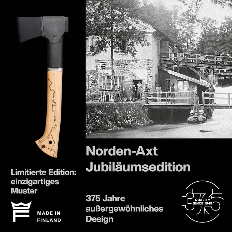 Fiskars Universalaxt 375 Jahre Jubiläumsedition, 35,5 cm, Karbonstahl/Holz