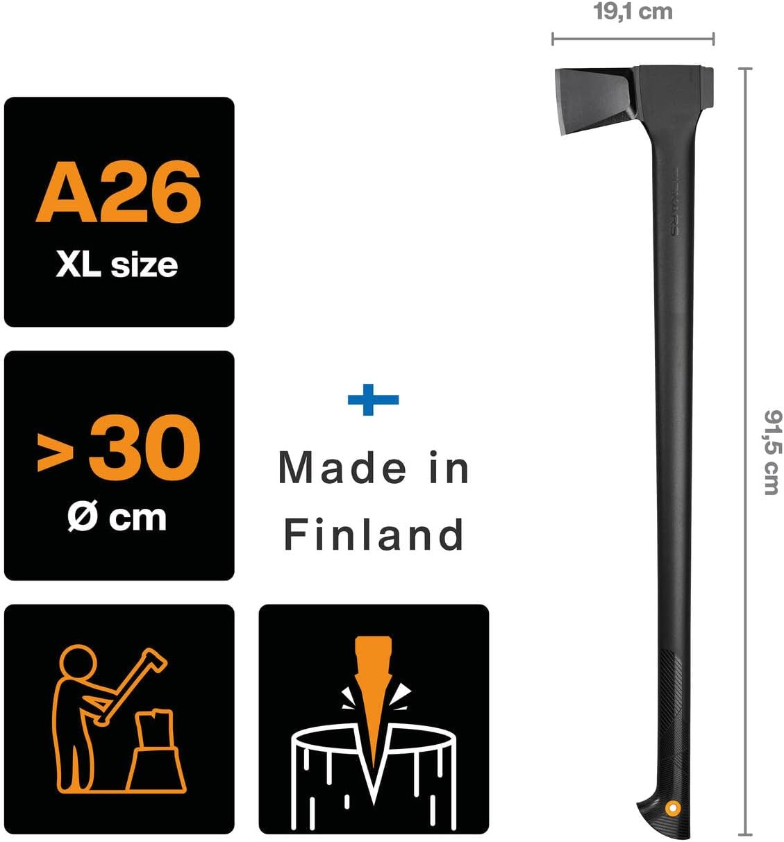 Fiskars Spaltaxt XL mit Klingen- und Transportschutz, 92 cm