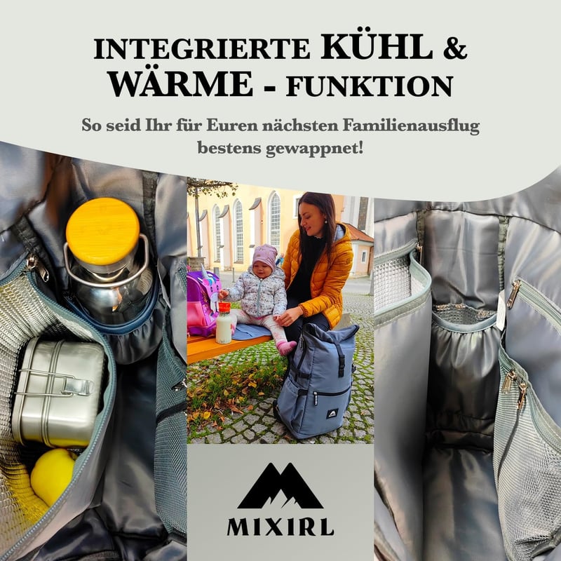 Stylischer Baby Wickelrucksack mit Wickelunterlage für Mamas