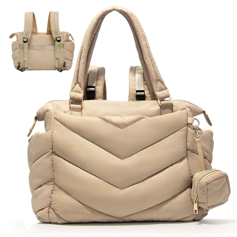 Wickeltasche Rucksack für Mama mit Wickelunterlage und 10 Fächern, Aprikose