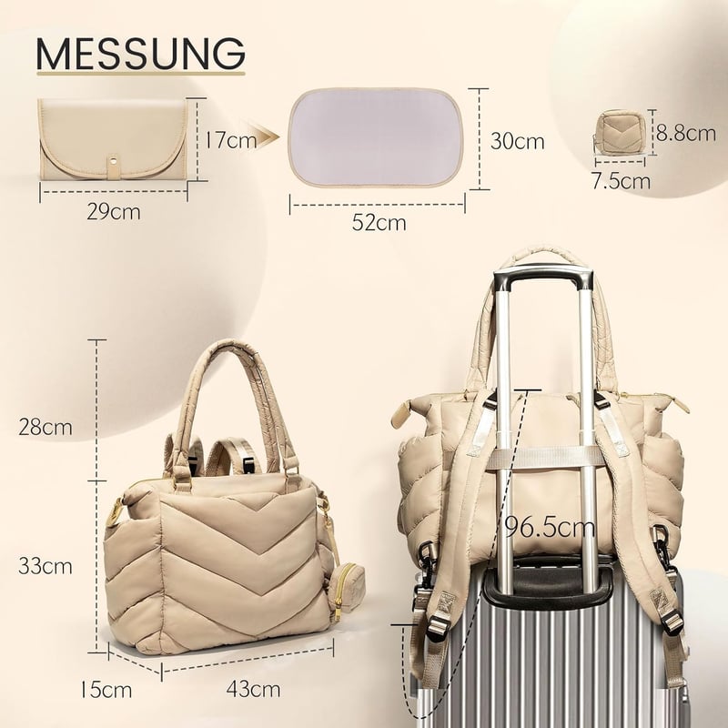 Wickeltasche Rucksack für Mama mit Wickelunterlage und 10 Fächern, Aprikose