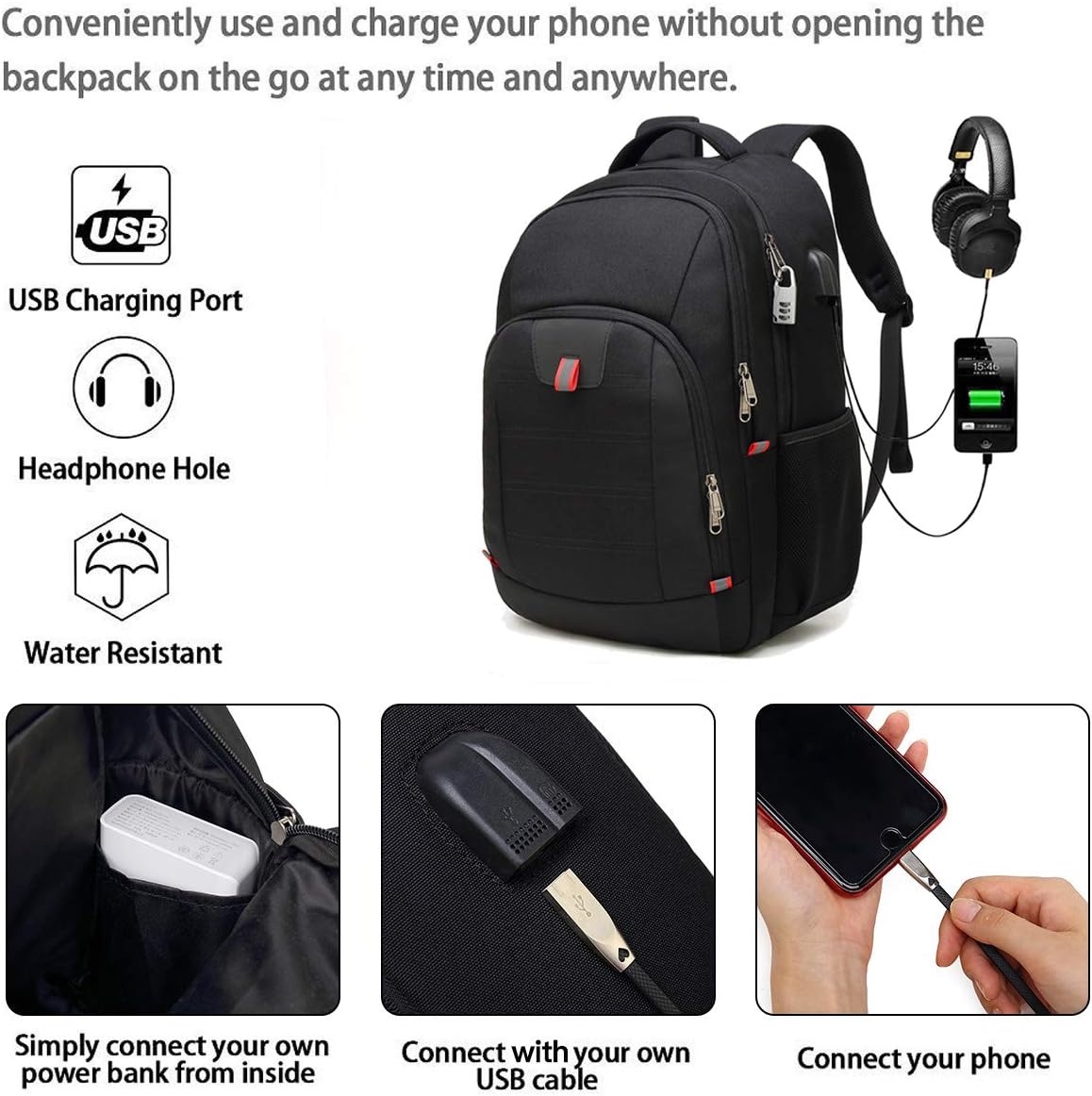 Wasserdichter Business-Rucksack mit USB-Ladeanschluss für Herren und Damen