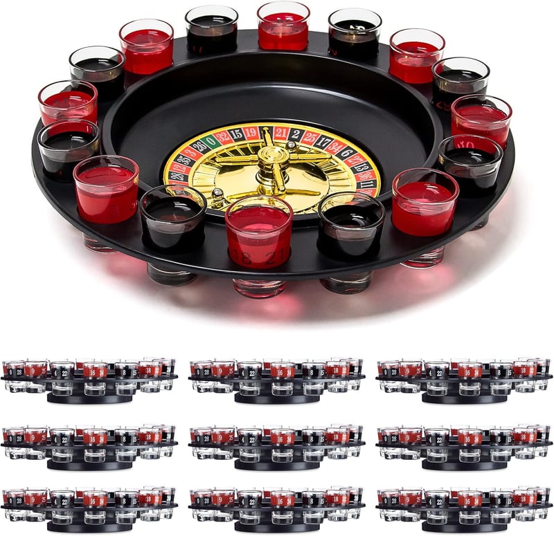 Roulette Trinkspiel mit Schnapsgläsern für Partys, rot/schwarz