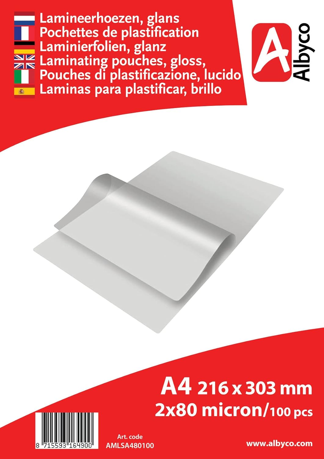 Laminierfolien A4, glänzend, 100 Stück, 2x80 Mikron, transparent