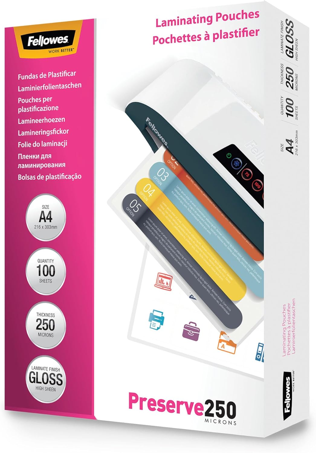 Fellowes A4 Heißlaminierfolien 250 Mikron, 100 Stück, glänzend