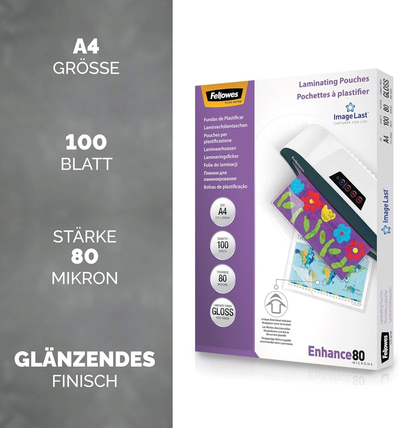 Fellowes Imagelast A4 Laminierfolien, 80 Mikron, 100 Stück