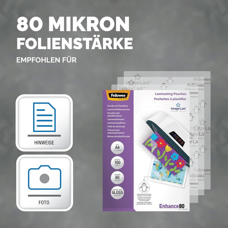 Fellowes Imagelast A4 Laminierfolien, 80 Mikron, 100 Stück