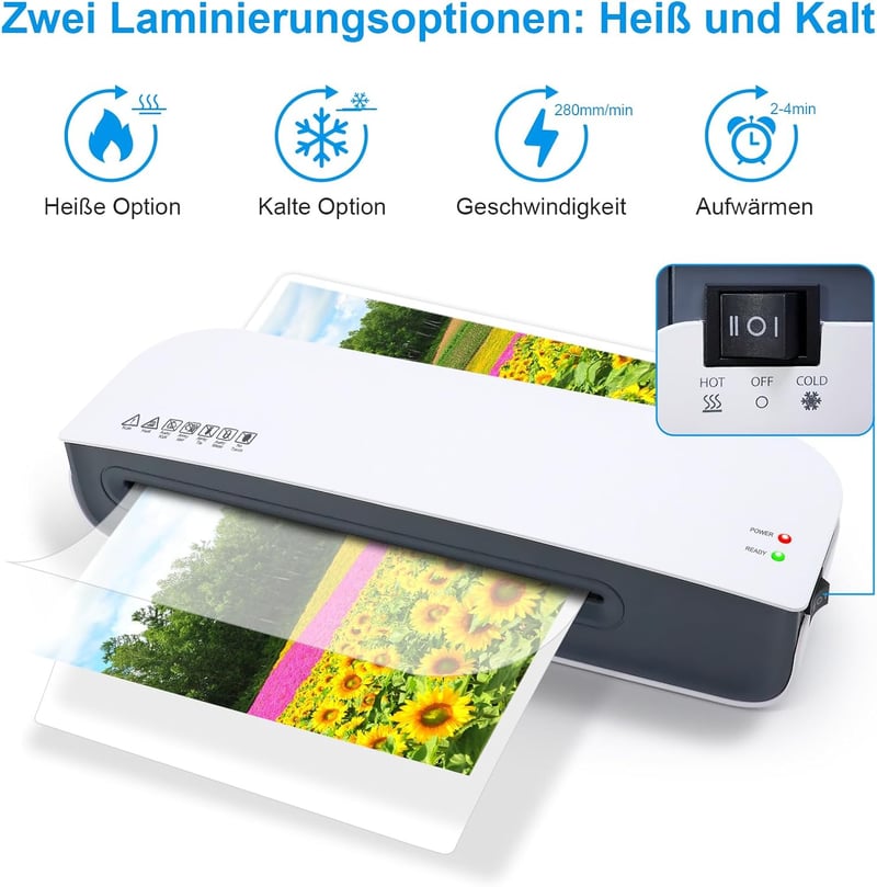 4-in-1 Laminiergerät A4 mit Papierschneider für Büro und Schule