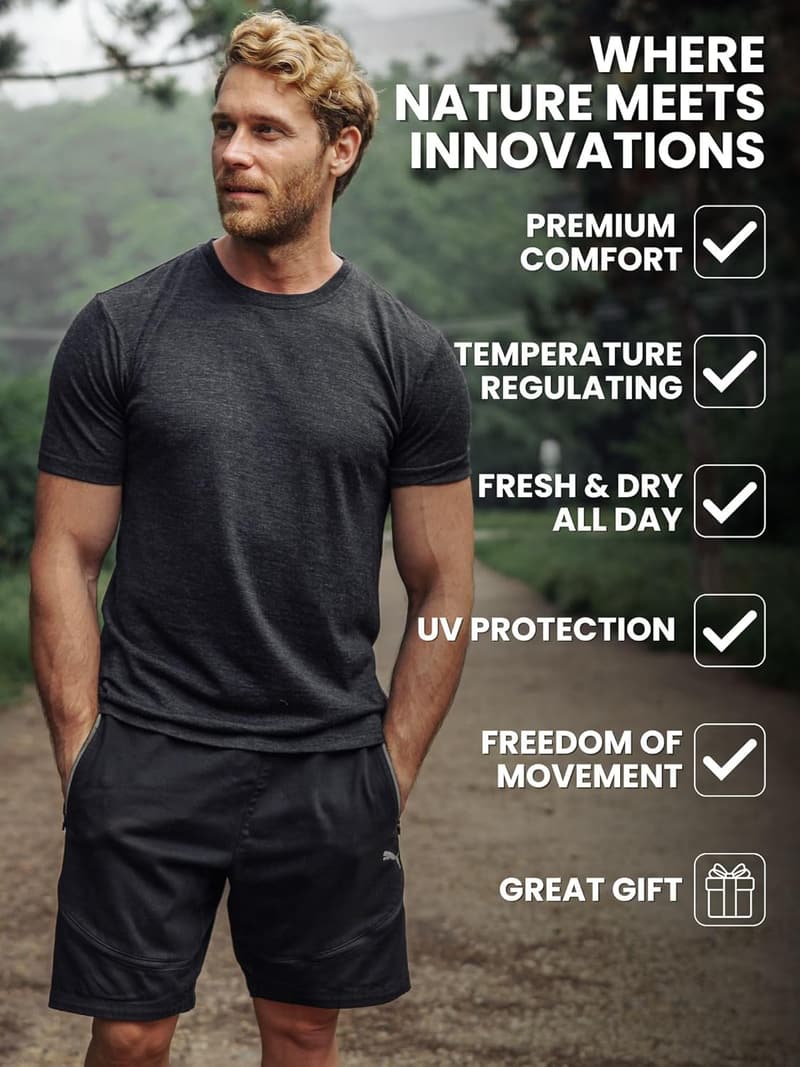 Premium Merino Kurzarmshirt für Männer – 100% Merino Sportunterwäsche
