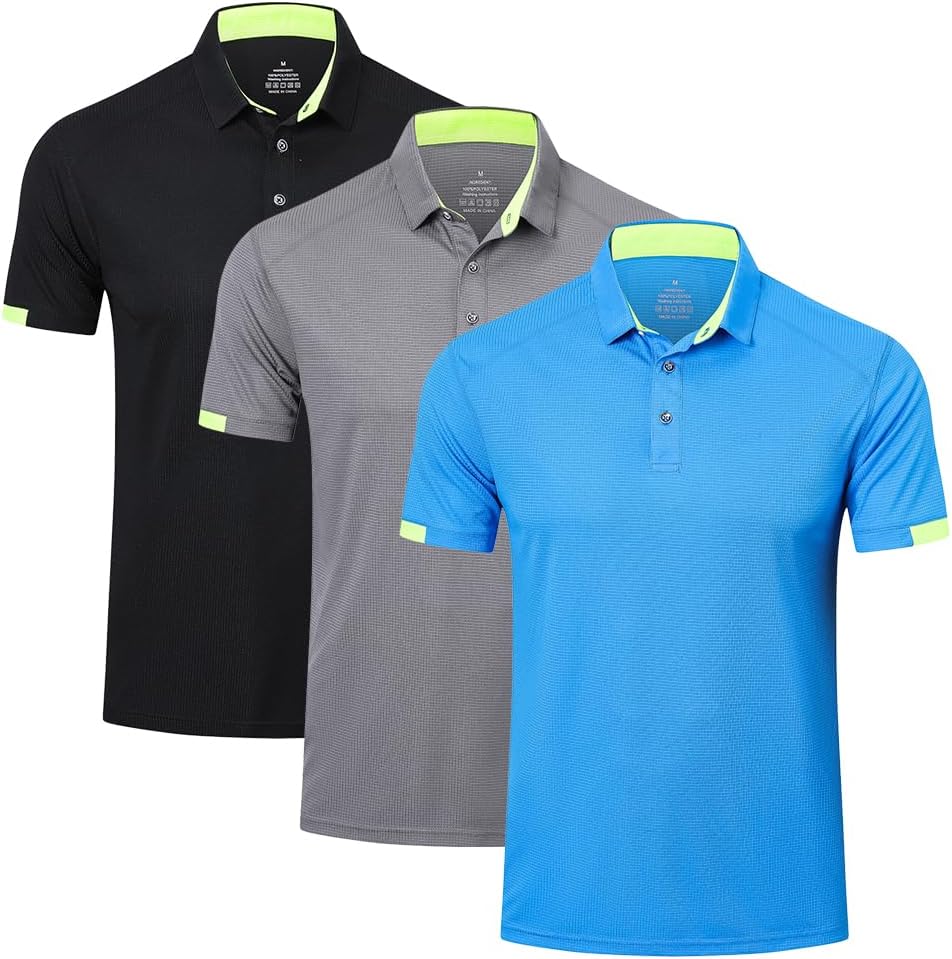 3er Pack Herren Poloshirts kurzarm, schnelltrocknend, atmungsaktiv