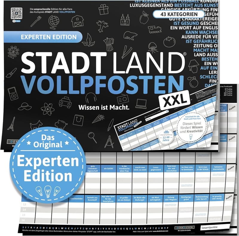 DENKRIESEN Stadt Land VOLLPFOSTEN® - Experten Edition A3 - Partyspiel für Familien