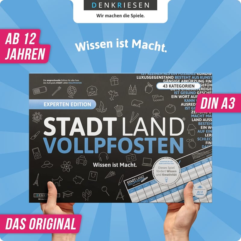 DENKRIESEN Stadt Land VOLLPFOSTEN® - Experten Edition A3 - Partyspiel für Familien