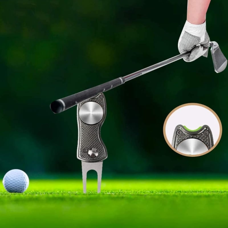 Klappbare Golf-Pitchgabel aus Edelstahl mit Ballmarker (2 Stück)