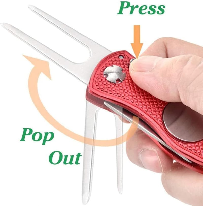 Klappbare Golf-Pitchgabel aus Edelstahl mit Ballmarker (2 Stück)