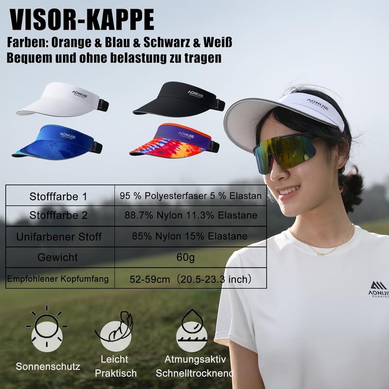 Ultralight Sport-Sonnenvisier mit breitem Schirm und verstellbarem Band