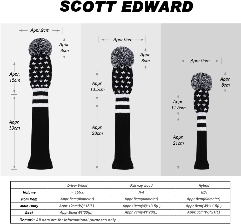 Scott Edward Golf Headcovers Set für Driver, Fairway und Hybrid