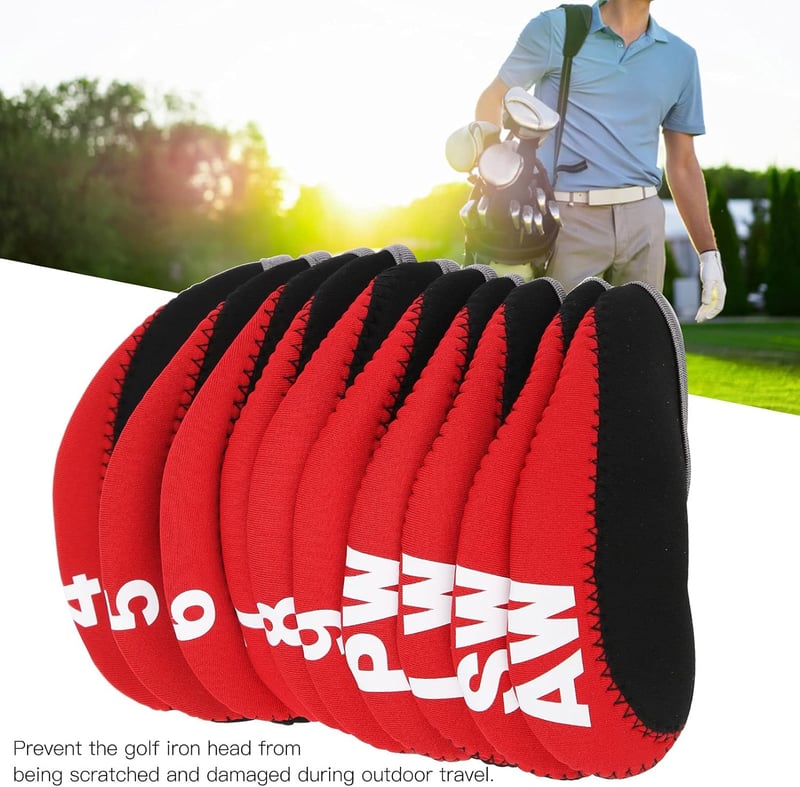 10er Set Neopren Kunstleder Golfschlägerkopfschutz (Rot)