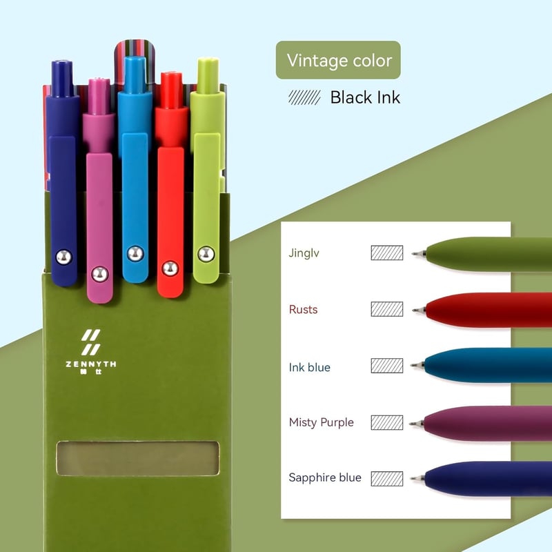 Gelstifte-Set für Männer, 5 Stück, 0,5 mm, schnell trocknend, Vintage-schwarz