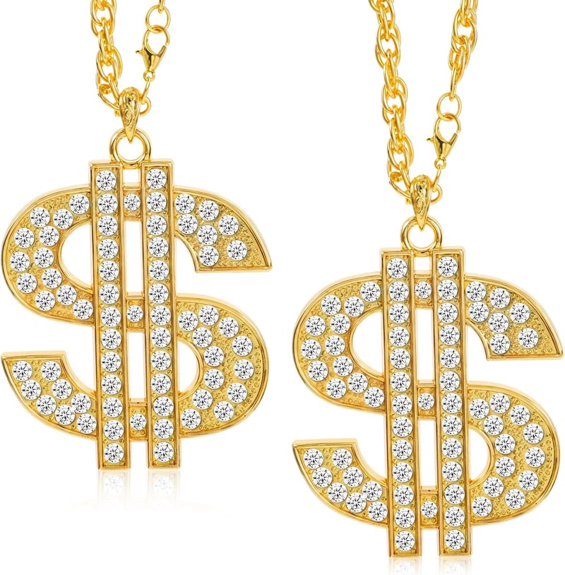 Hip Hop Dollar Halskette für Männer – 2 Stück, goldfarbene Ketten