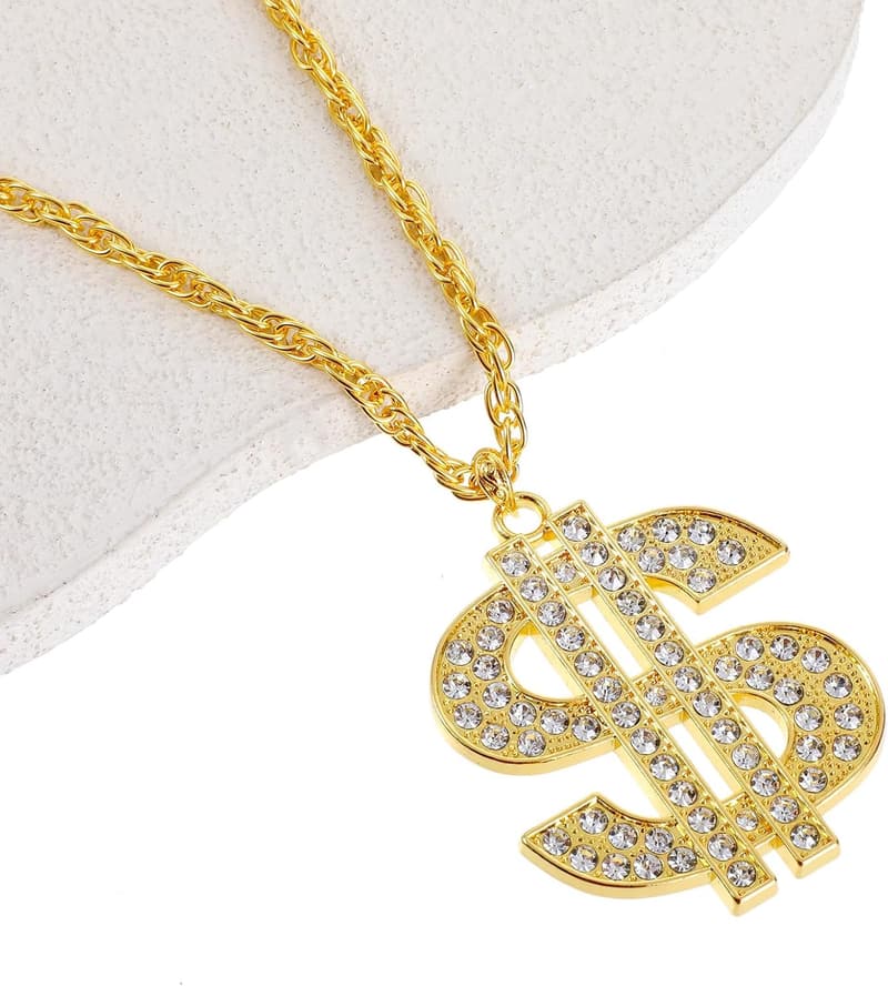 Hip Hop Dollar Halskette für Männer – 2 Stück, goldfarbene Ketten