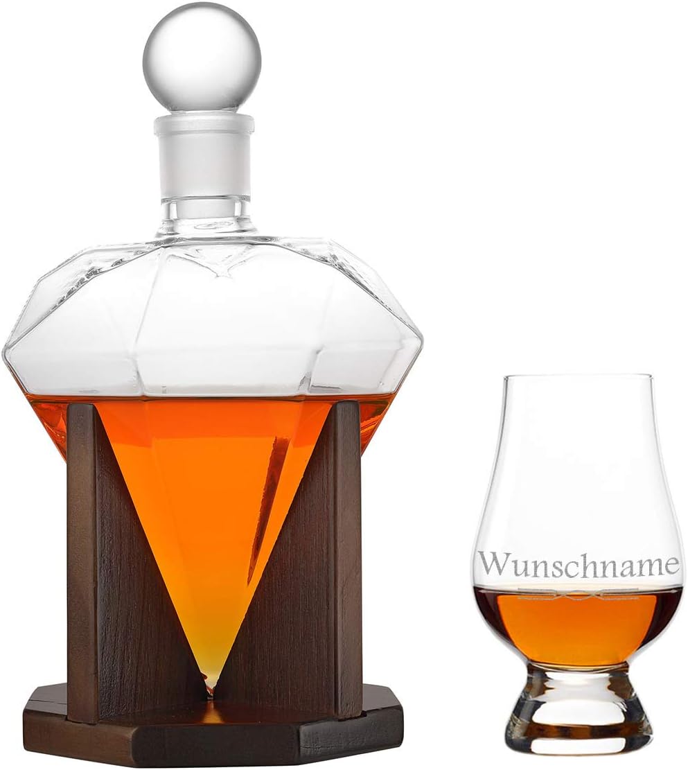 Personalisierter Dekanter im Diamanten-Design mit Glencairn Glas - 1000ml Whisky Set für Whiskyliebhaber